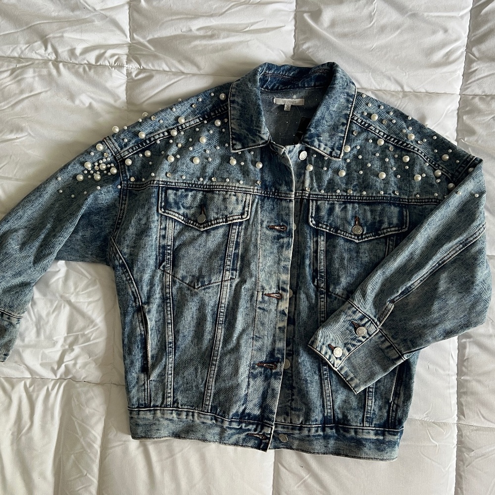 Pearl and Rhinestone Denim Jean Jacket
